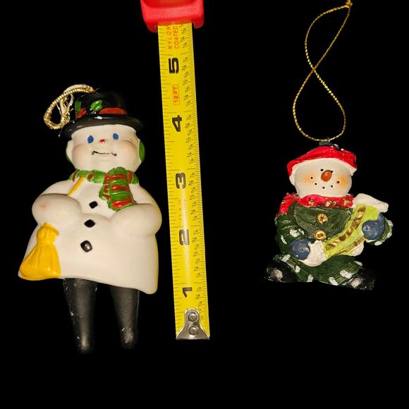 Set of 2 Vintage Snowman Ornaments Hand Painted Resin Ceramic Christmas 4.5" - Picture 1 of 2